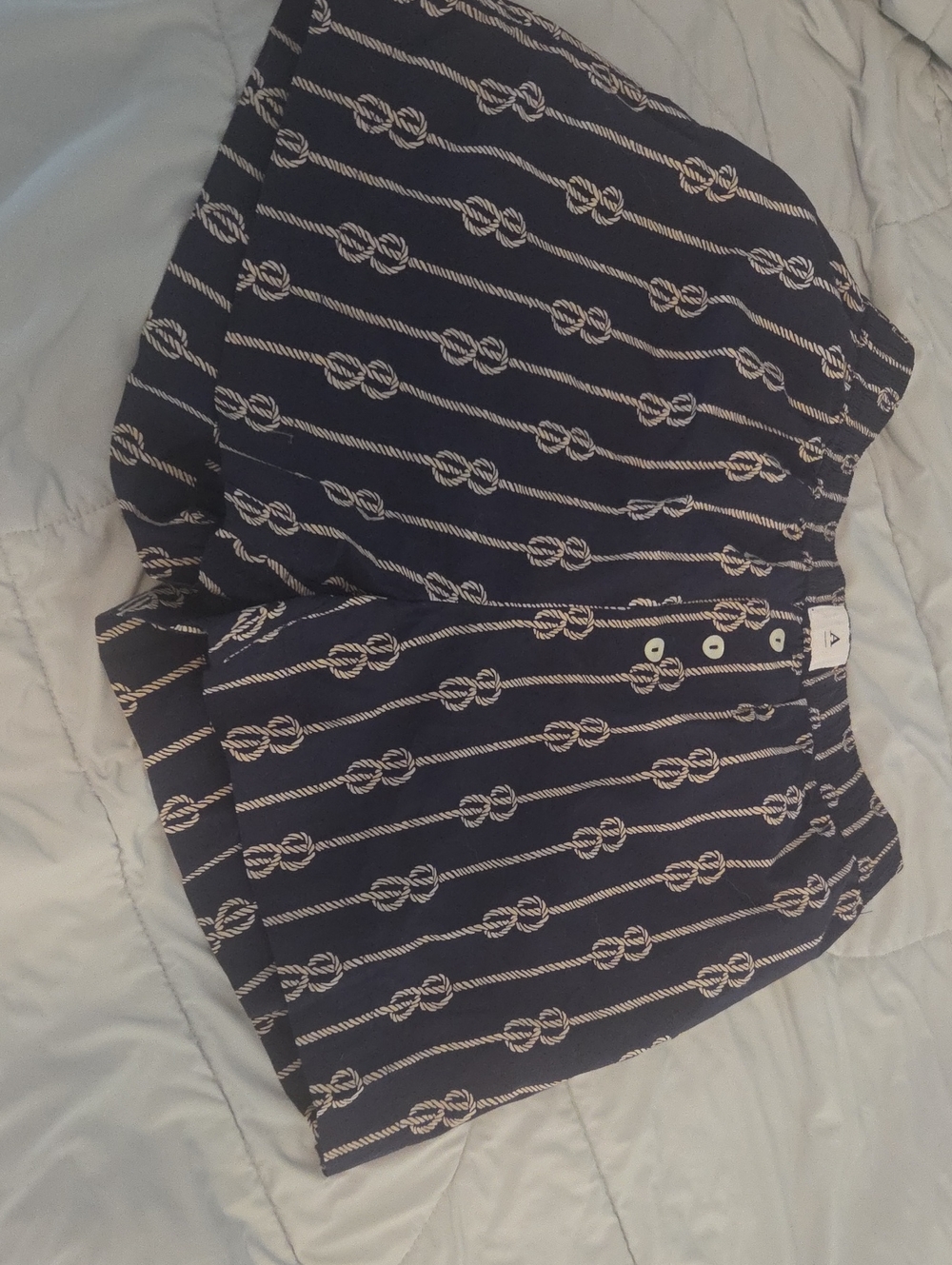 Anthropologie Navy Shorts with Cream Rope Print